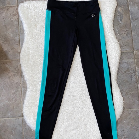 NWOT Aeropostale Black with Teal Blue Stripe Black Athletic Leggings with Pocket - Picture 2 of 4